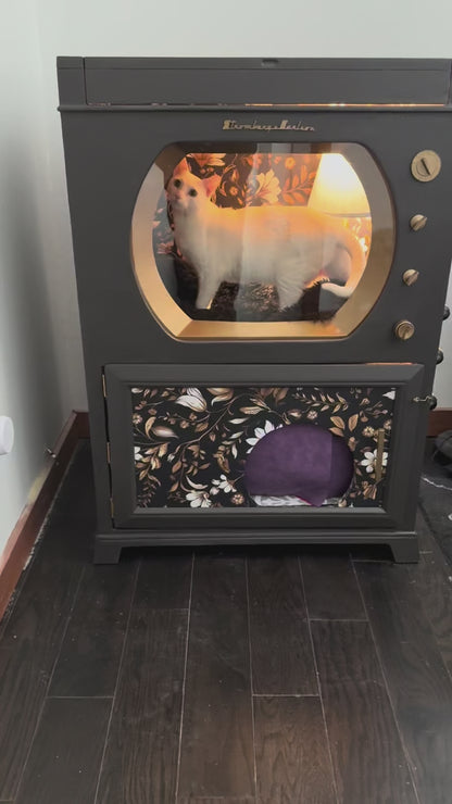 CUSTOM Cat bed and litter box enclosure made from 1950s Stromberg-Carlson television.